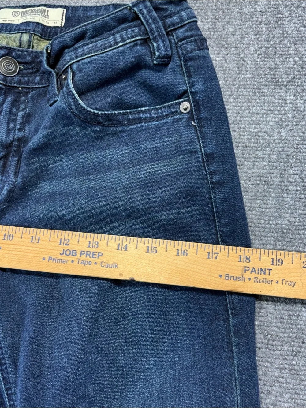 Rock & Roll Denim Woman's Jeans Size 26/34 Flare Bell Bottom Mid Rise Dark Wash